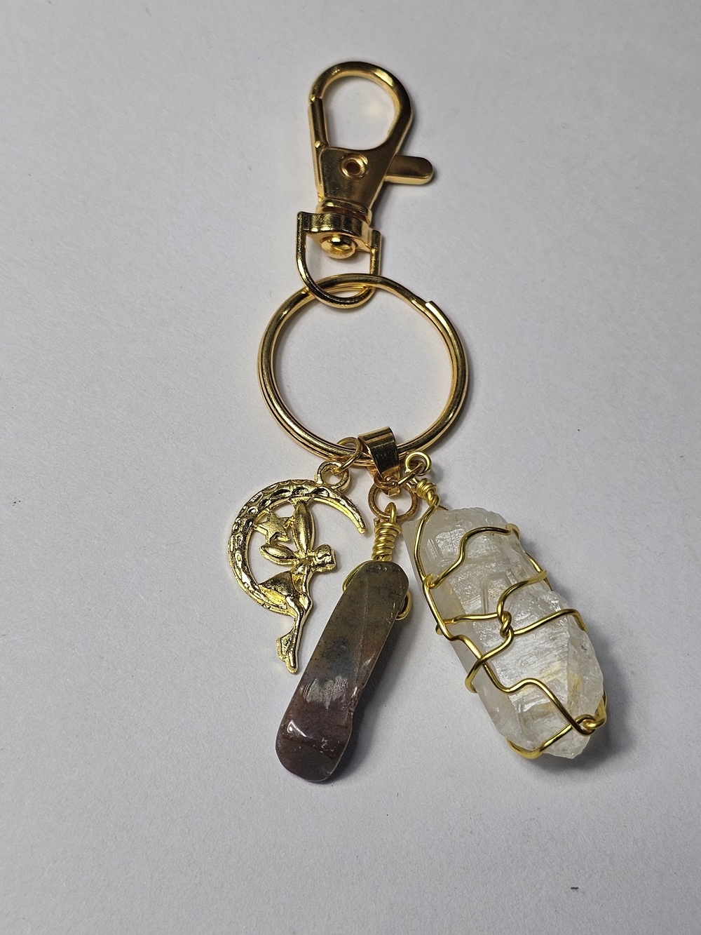 Gold-Tone Crystal Charm Keychain with Moon Pendant - Clear & Brown Crystals - Picture 5 of 5